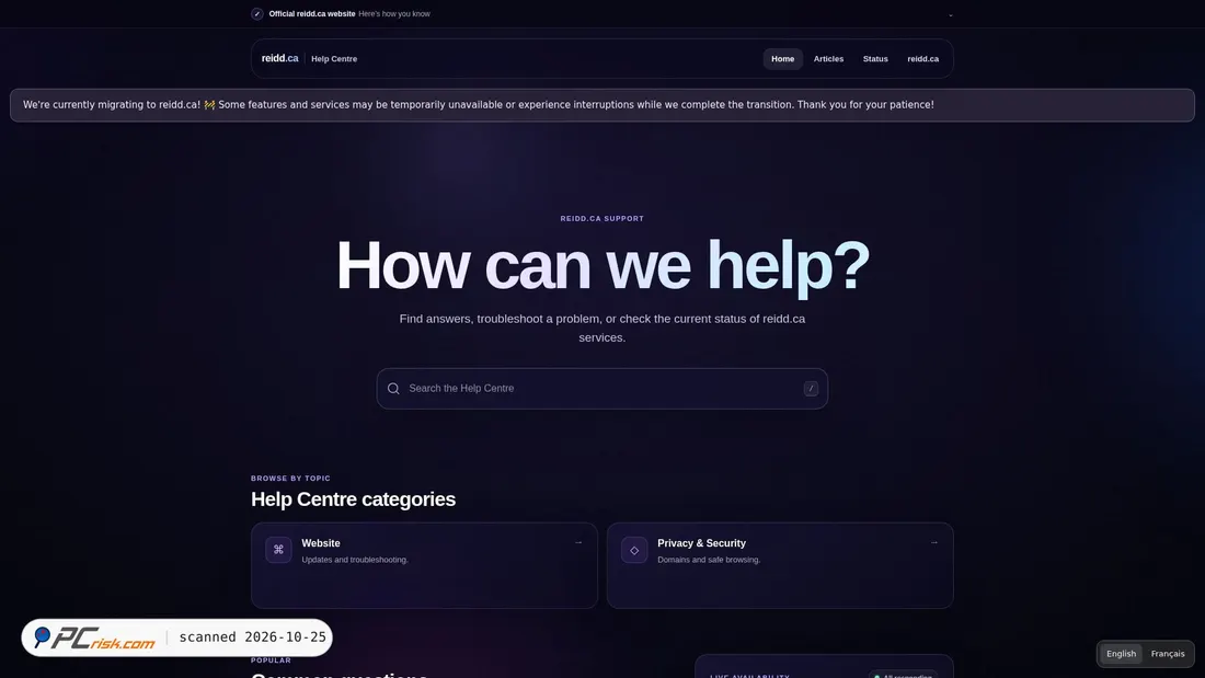 Screenshot of support.reidd.ca