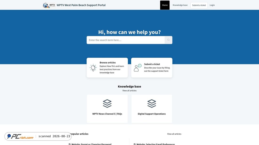 Zrzut ekranu support.wptv.com