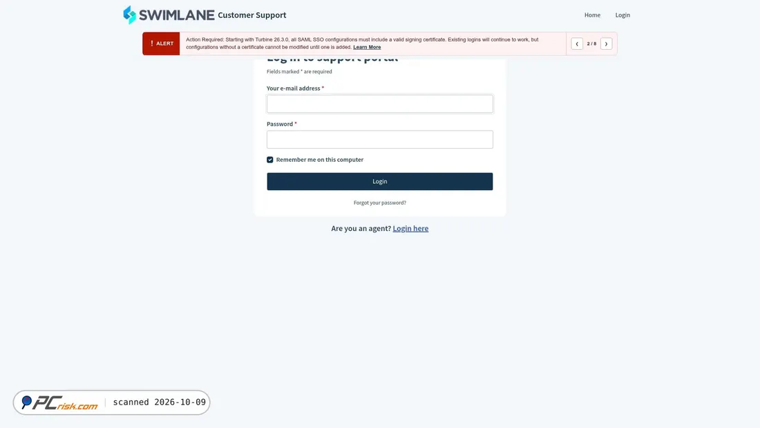 Captura de ecrã de swimlane.freshdesk.com