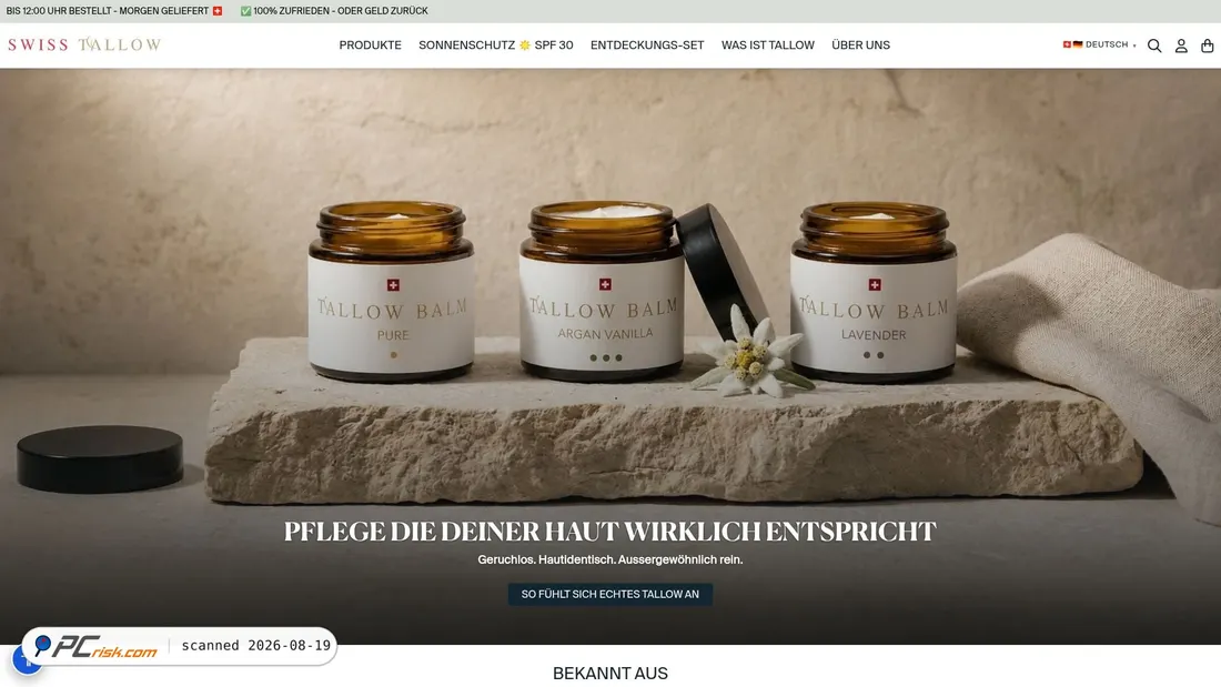 Screenshot of swisstallow.ch