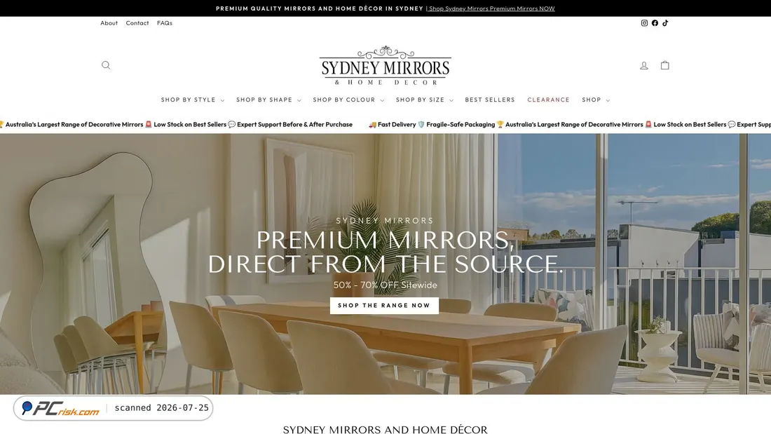 Screenshot of sydneymirrors.com