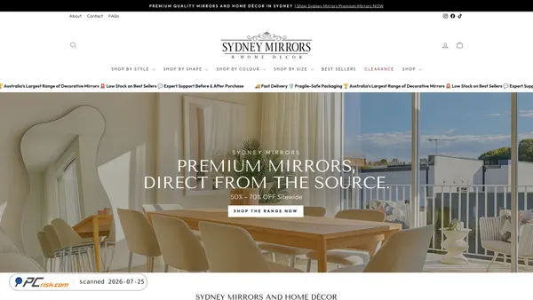 sydneymirrors.com screenshot