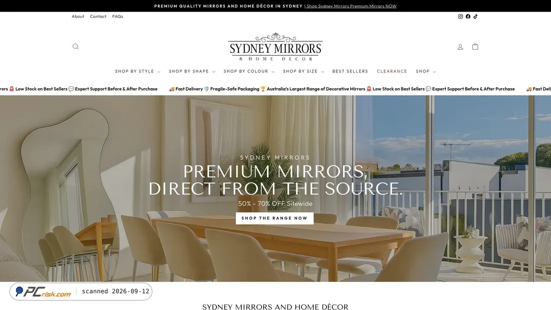 Screenshot von sydneymirrors.com