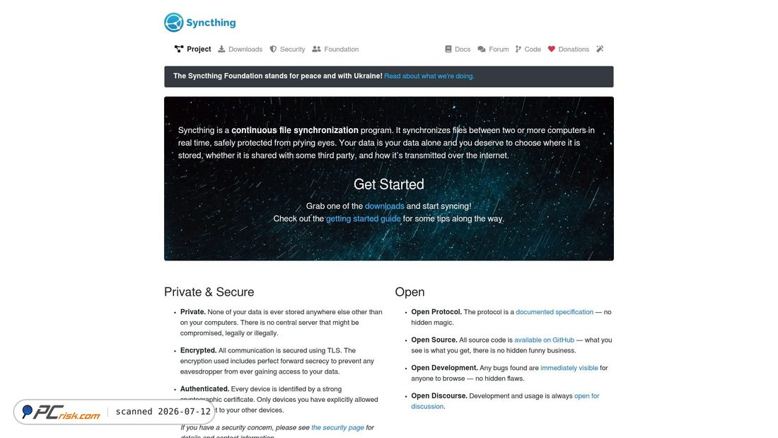 Screenshot of syncthing.net