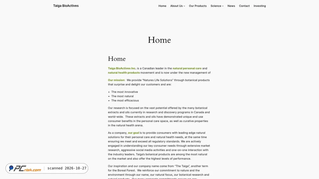 Screenshot of taigabioactives.com