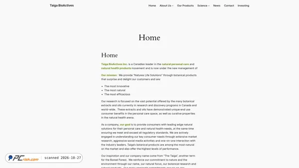 Screenshot di taigabioactives.com