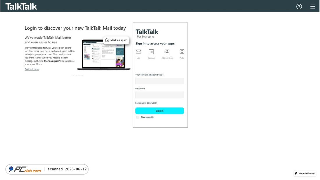 Screenshot of talktalkaccountvalidationrequired.framer.website