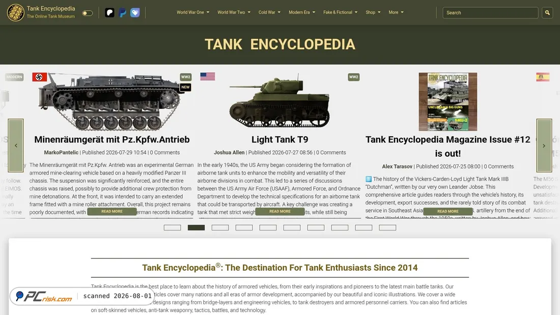 Screenshot of tanks-encyclopedia.com