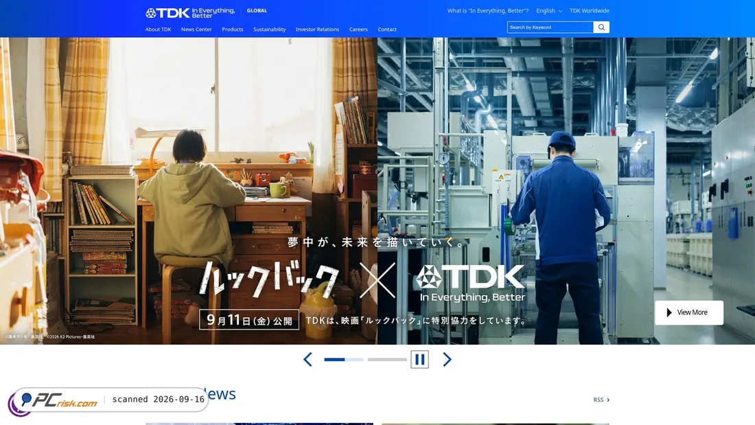 Screenshot of tdk.com