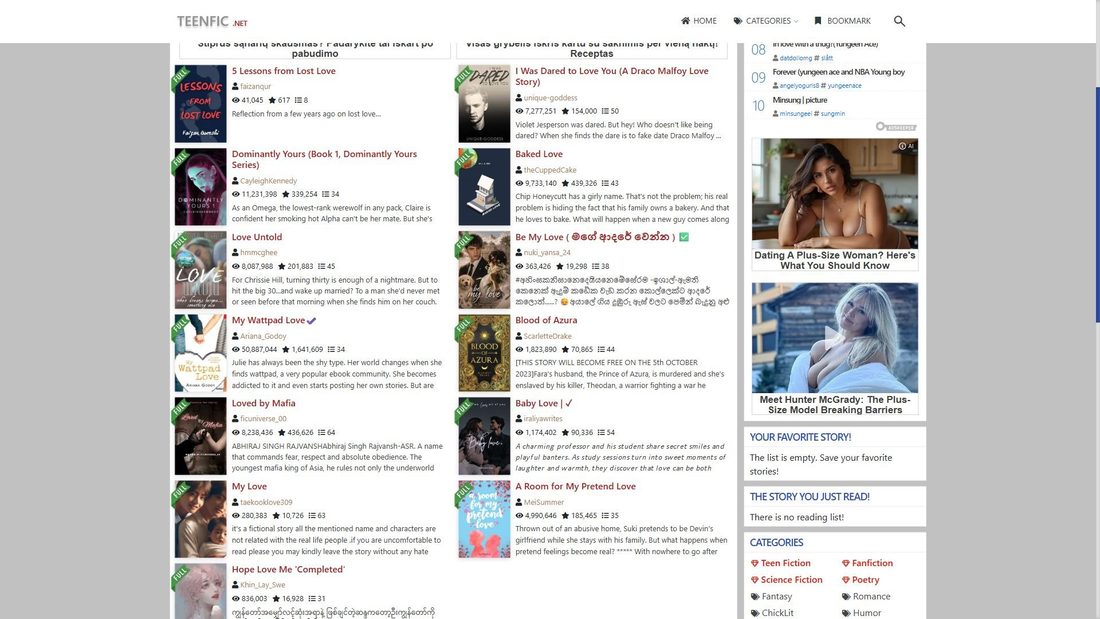 Captura de pantalla de teenfic.net