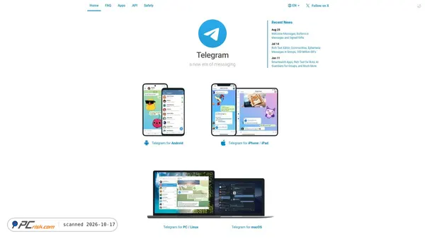 Captura de ecrã de telegram.me