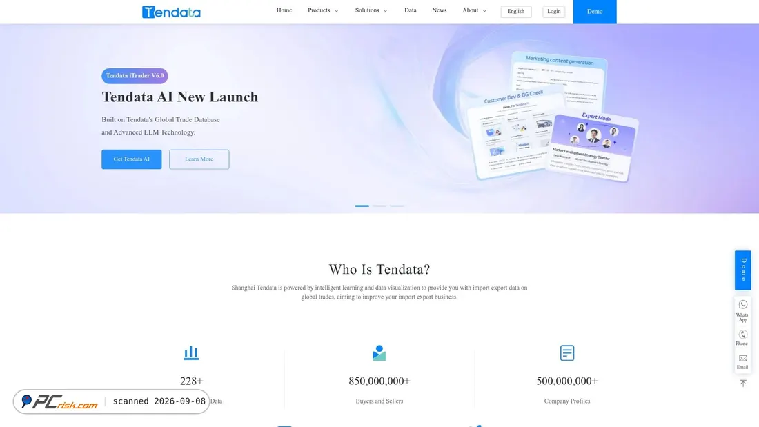 Screenshot von tendata.com