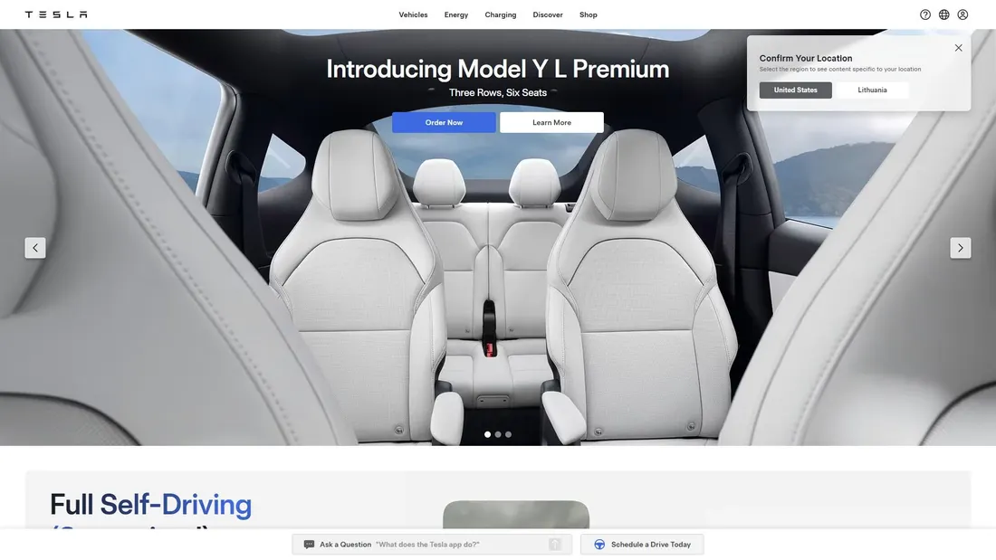 Screenshot von tesla.com