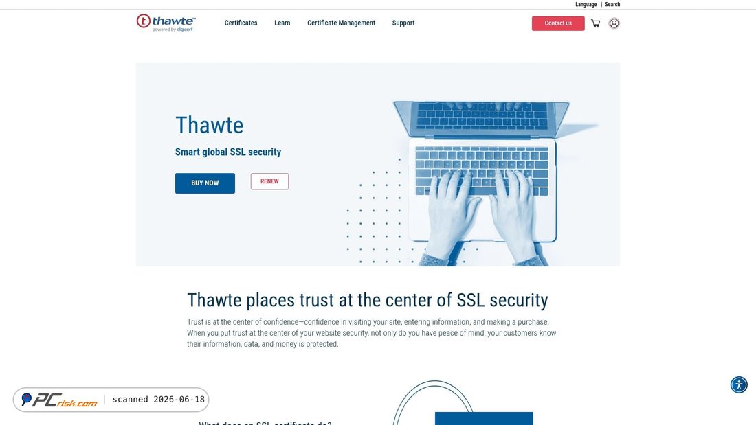 Screenshot of thawte.com
