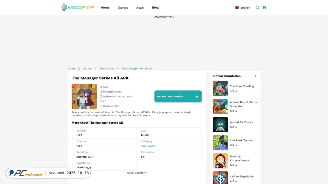 Captura de ecrã de the-manager-serves-all.modfyp.com