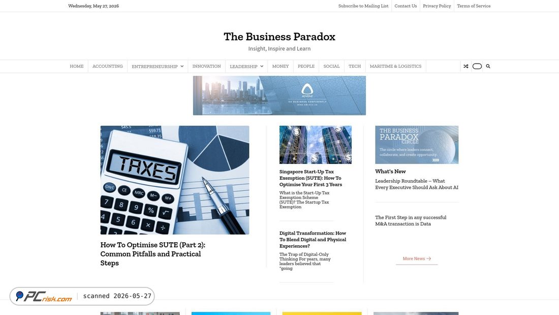 Screenshot van thebusinessparadox.com