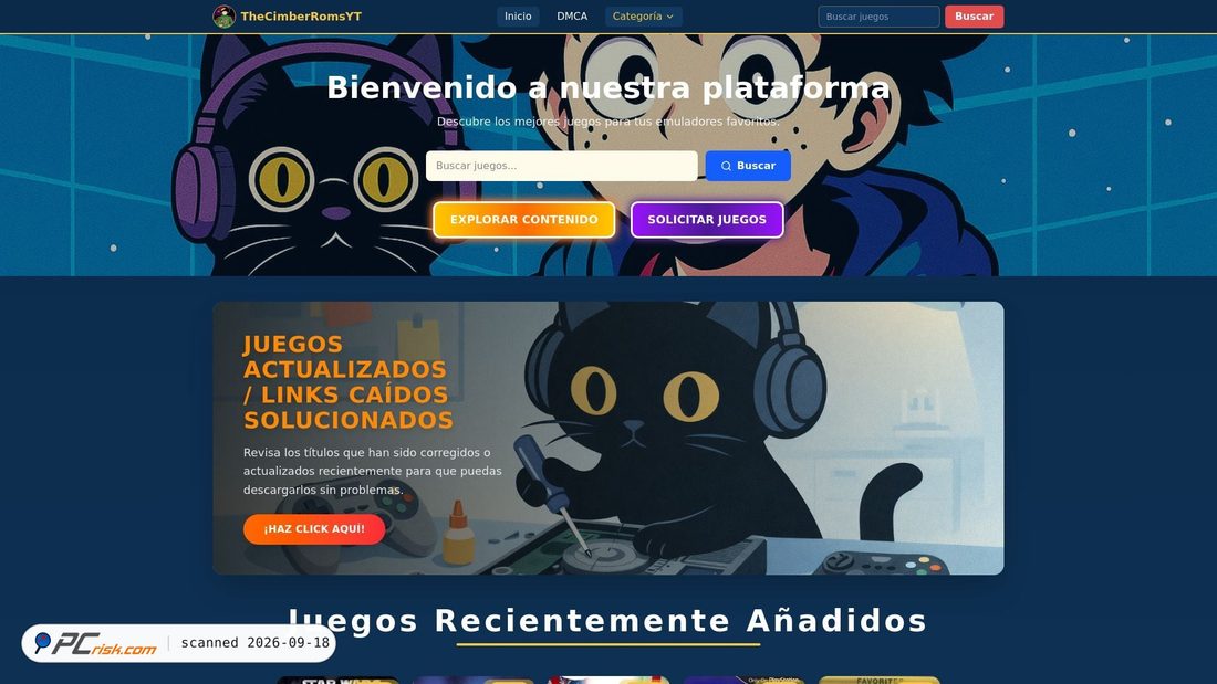 Captura de ecrã de thecimberroms.com