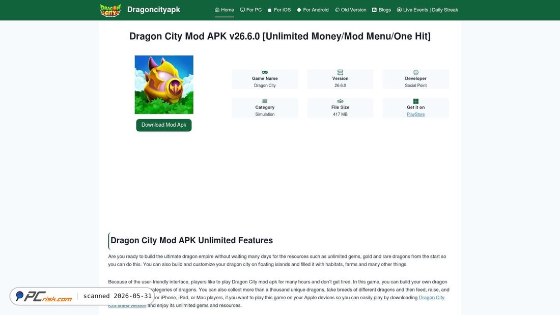 Screenshot of thedragoncityapks.com