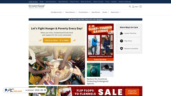 Captura de thehungersite.greatergood.com