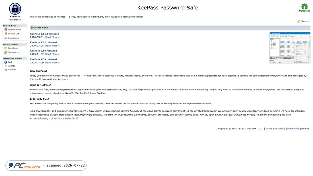 Screenshot of thekeepass.com