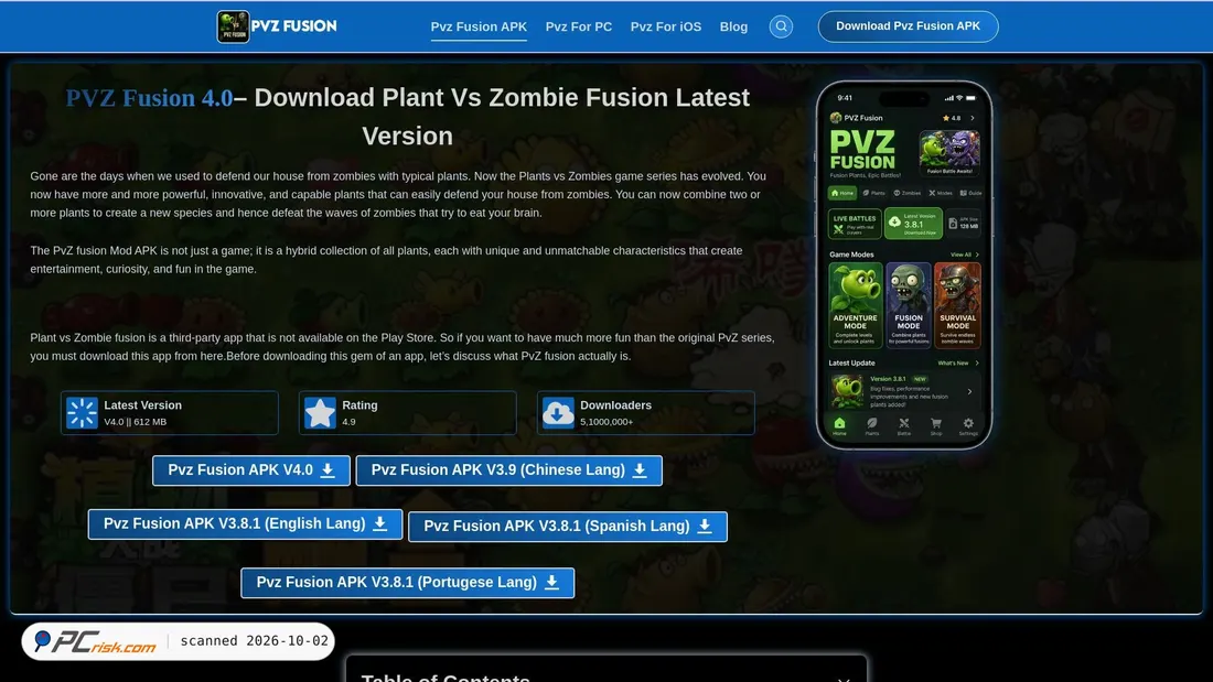 Screenshot van thepvzfusion.id