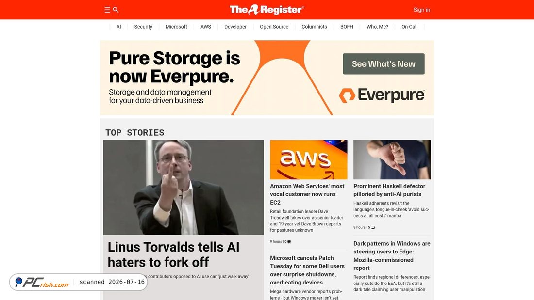 Screenshot of theregister.co.uk