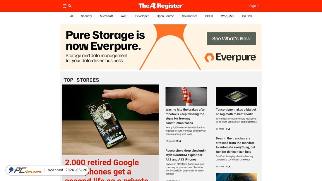 Screenshot of theregister.com