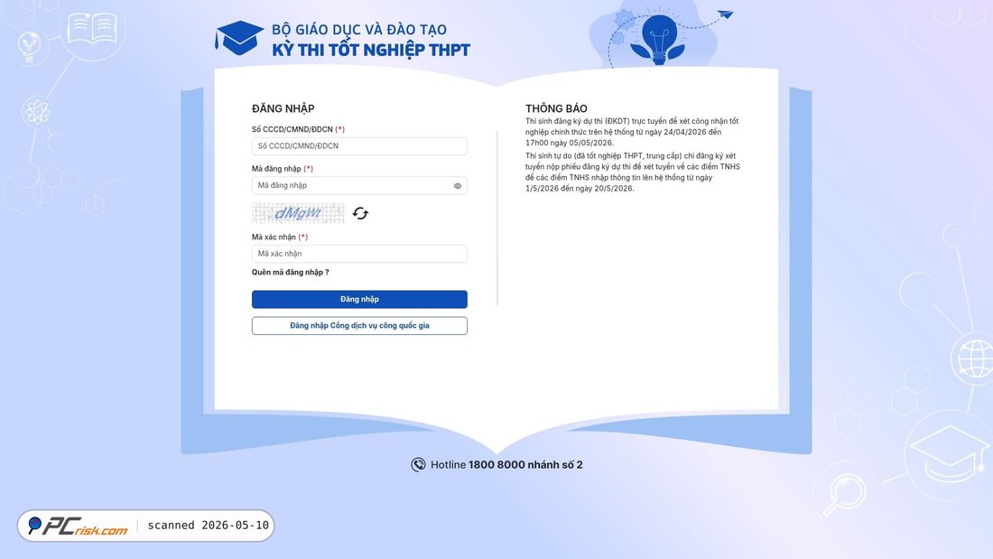 Screenshot of thisinh.thitotnghiepthpt.edu.vn