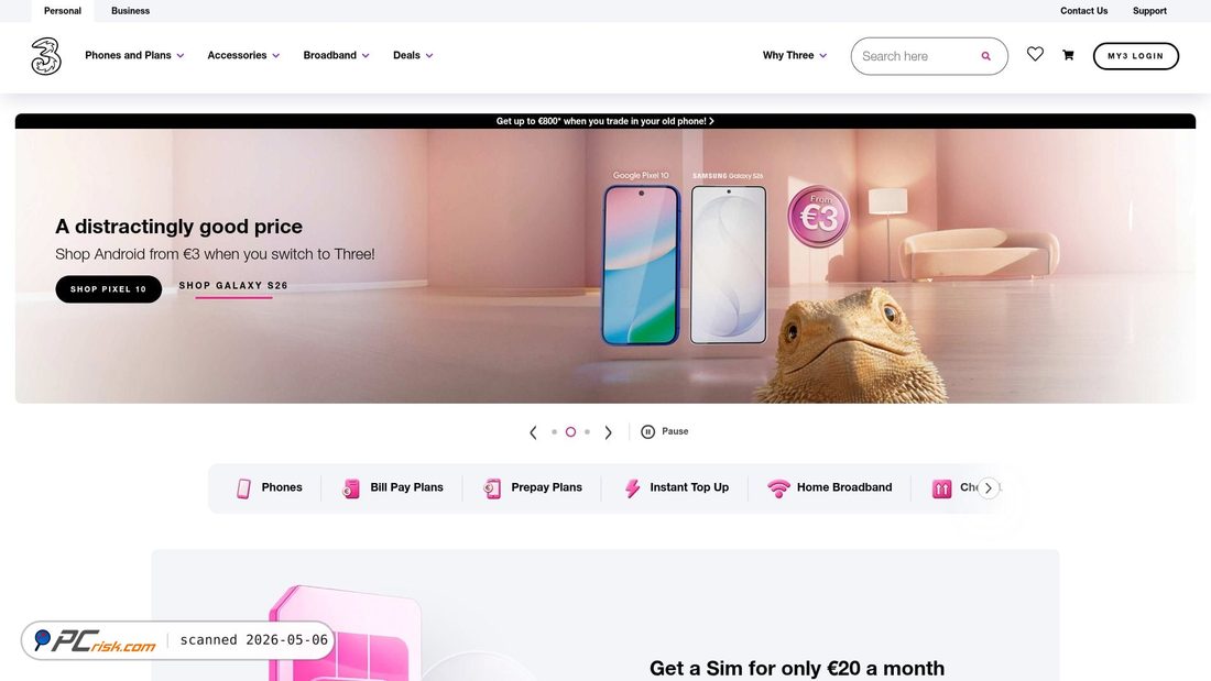 Screenshot von three.ie