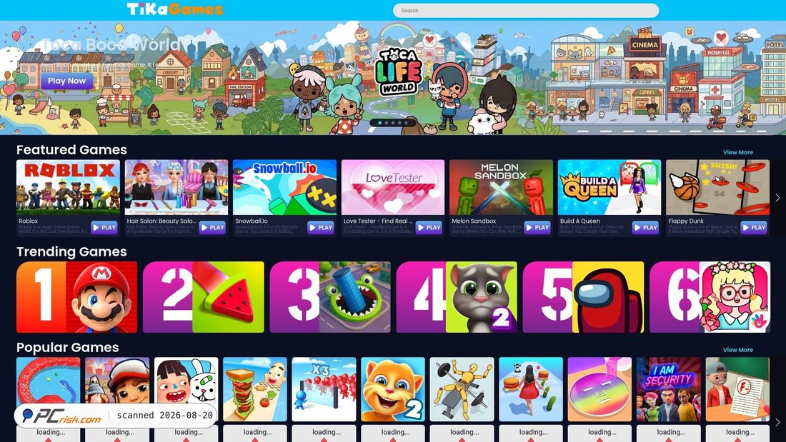 Screenshot di tikagames.com