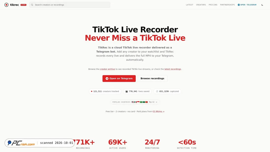 Captura de ecrã de tikrec.com