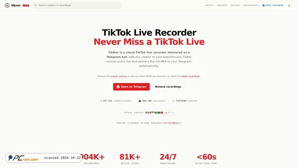 Capture d’écran de tikrec.com