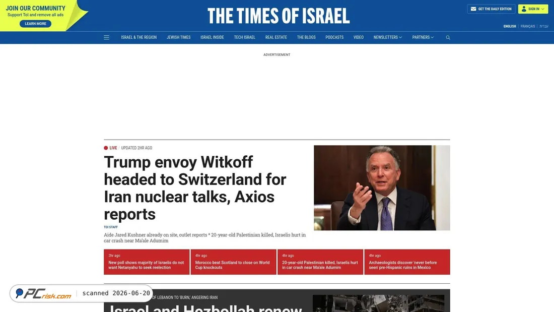 Screenshot of timesofisrael.com