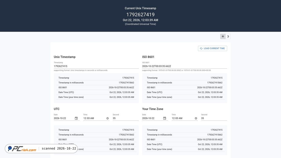 Captura de ecrã de timestamp-converter.com