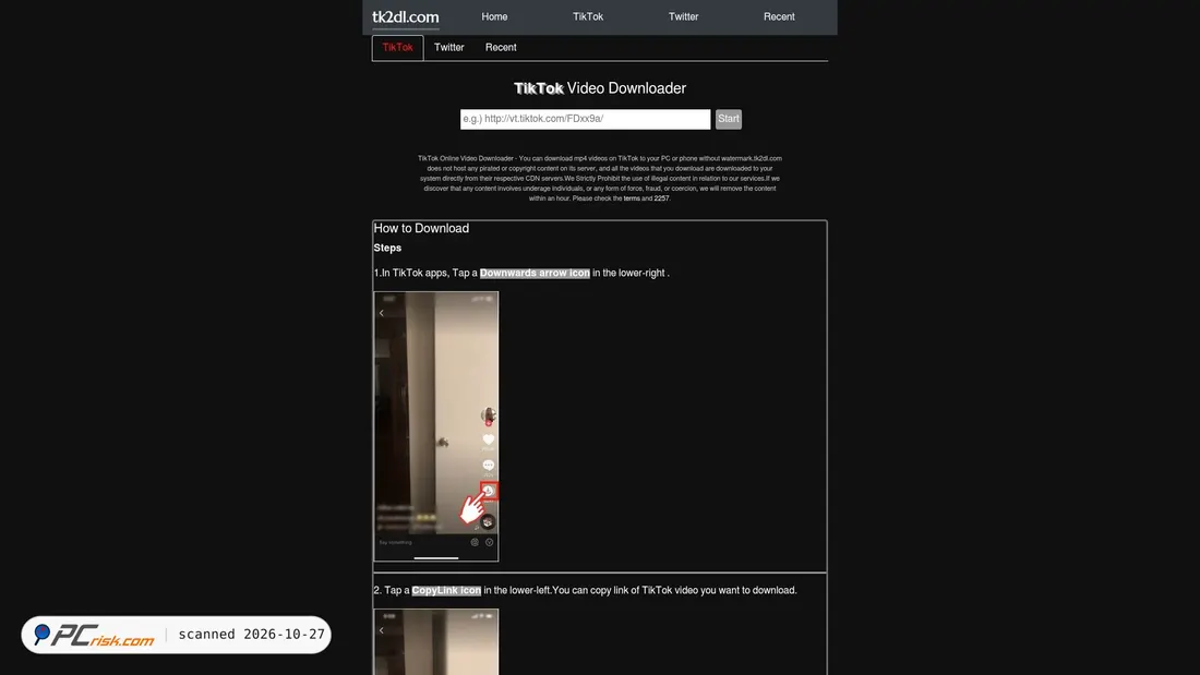 Screenshot von tk2dl.com