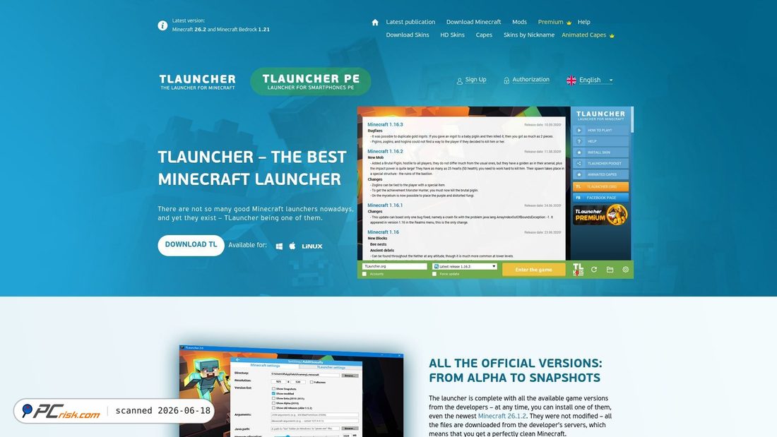 Screenshot of tlauncher.org