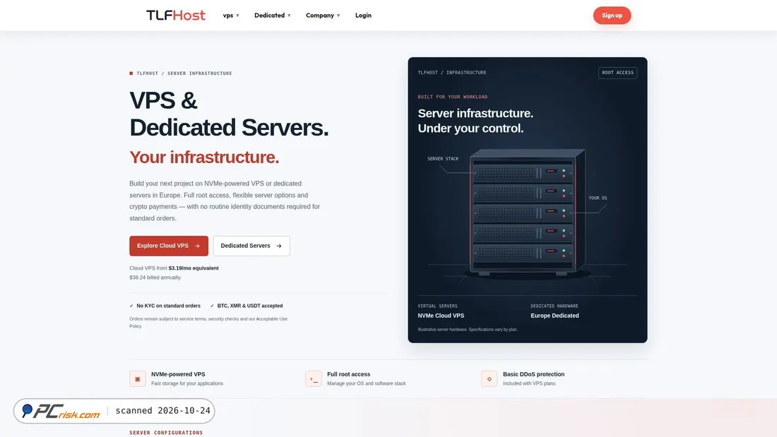 Screenshot di tlfhost.com