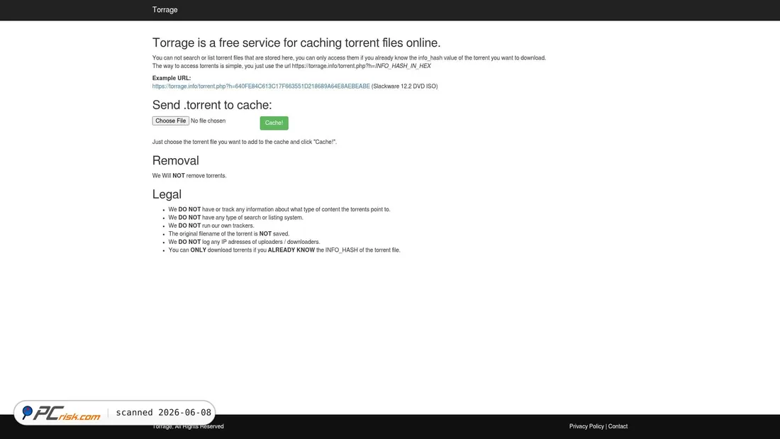 Screenshot of torrage.info