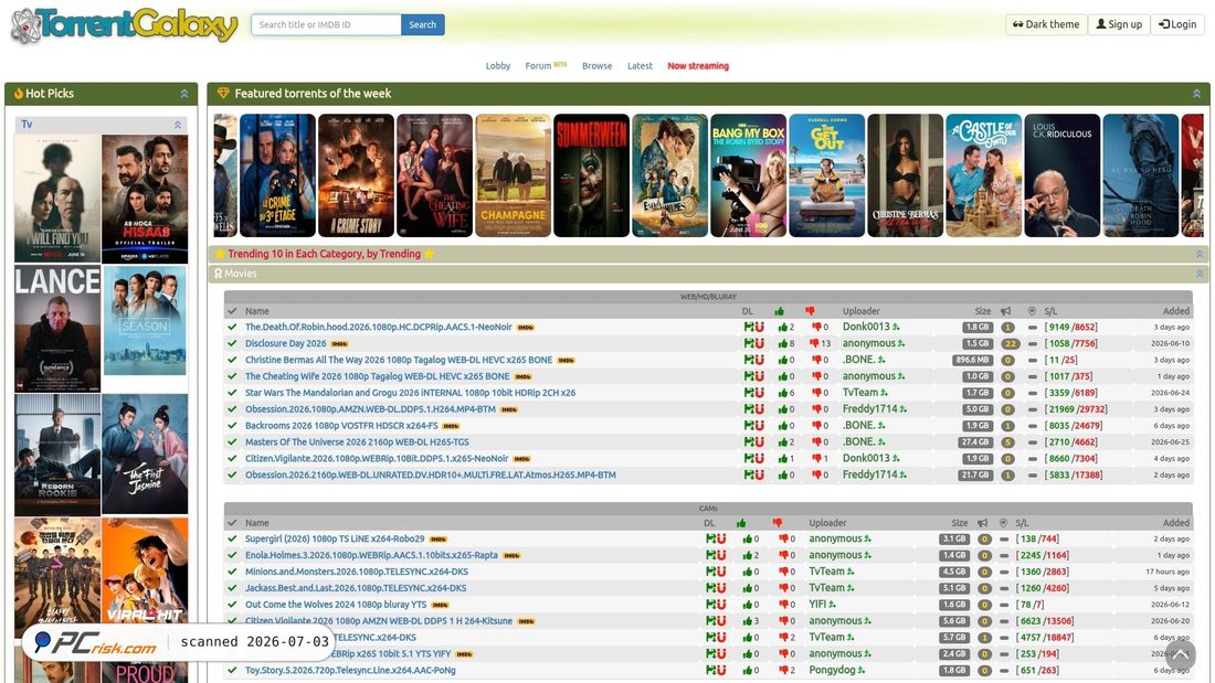 Screenshot of torrentgalaxy.one