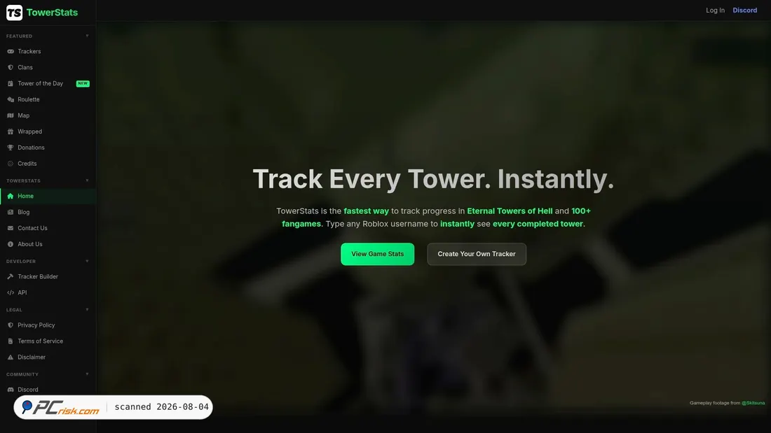 Screenshot of towerstats.com