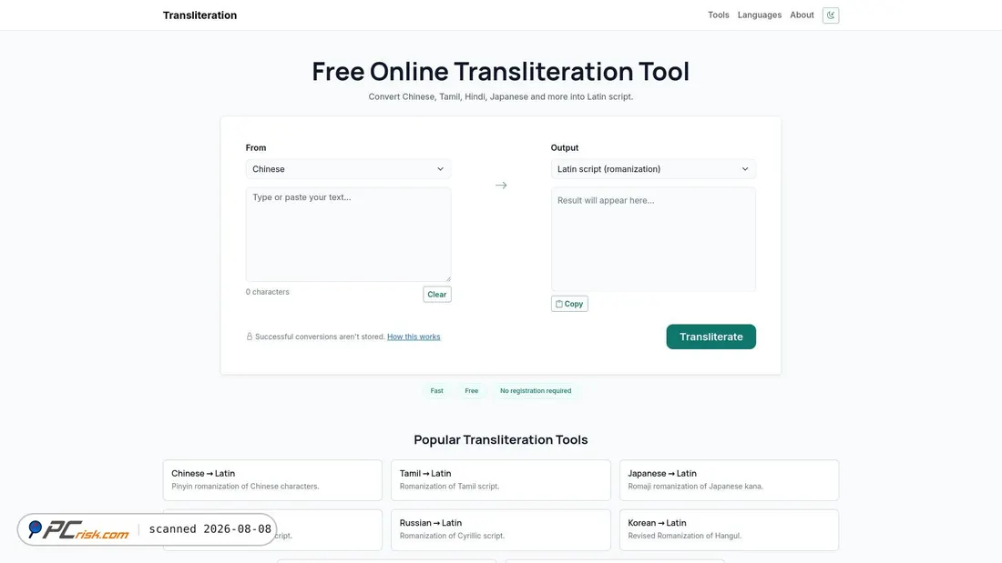 Screenshot of transliteration.my