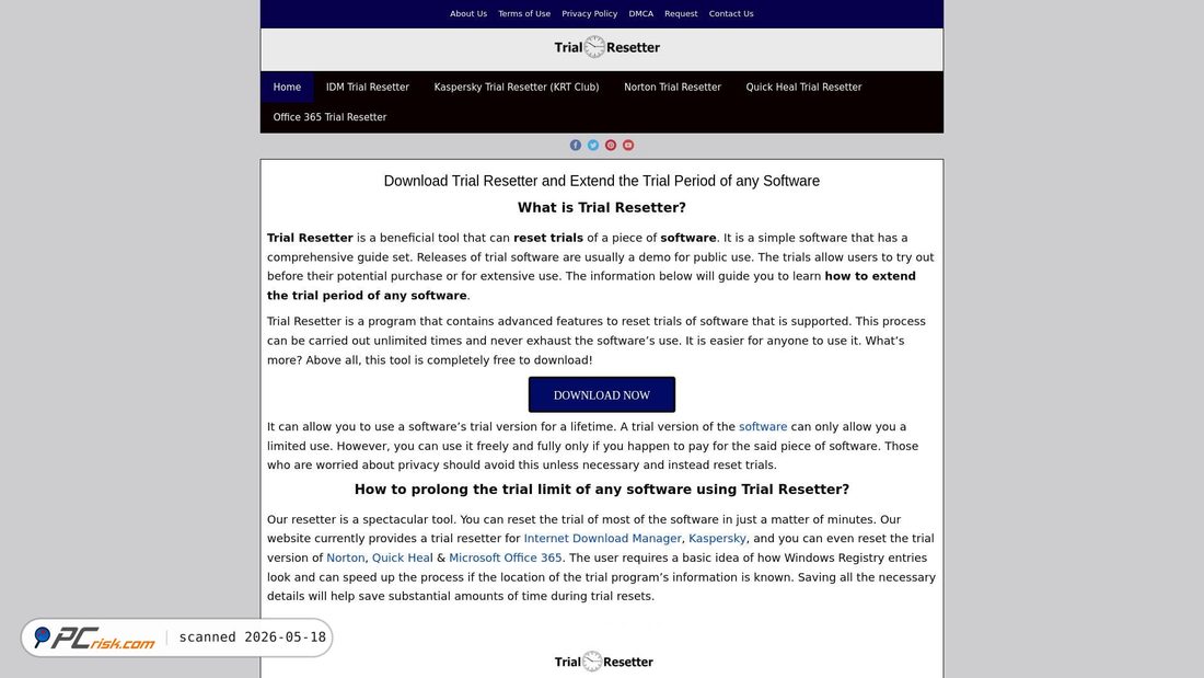 Screenshot of trialresetter.com
