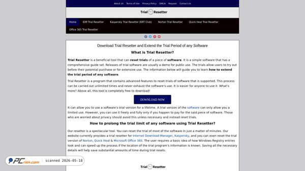 trialresetter.com screenshot