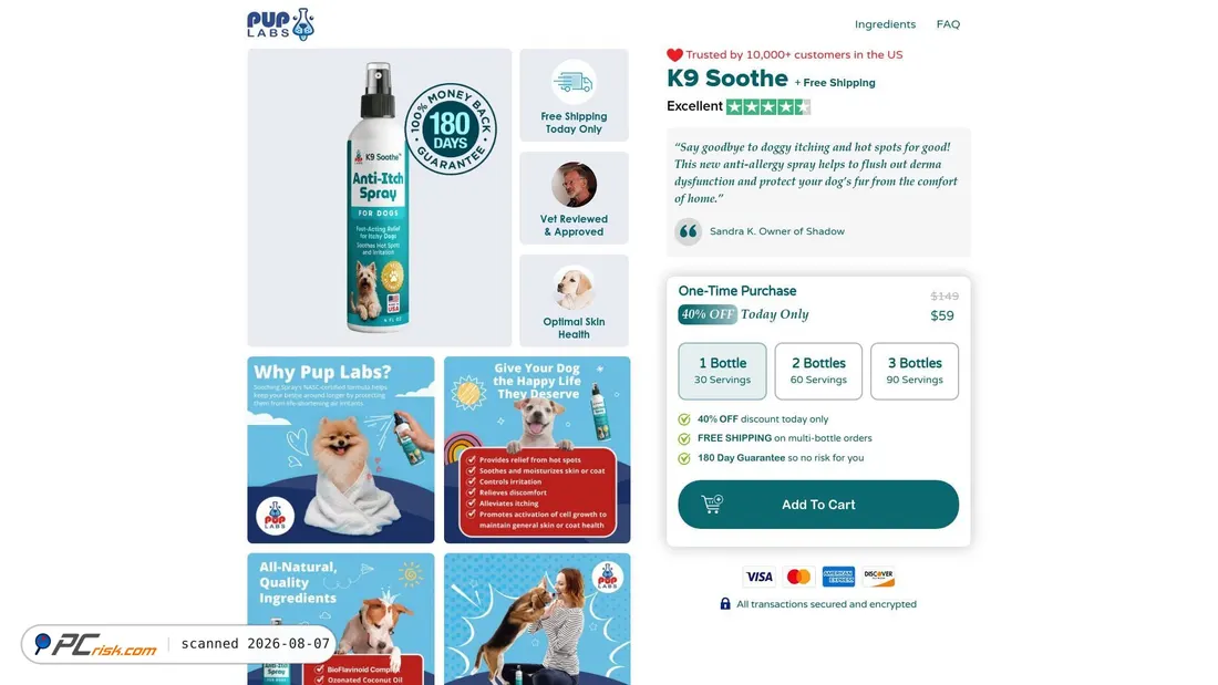 Screenshot of tryk9soothe.com