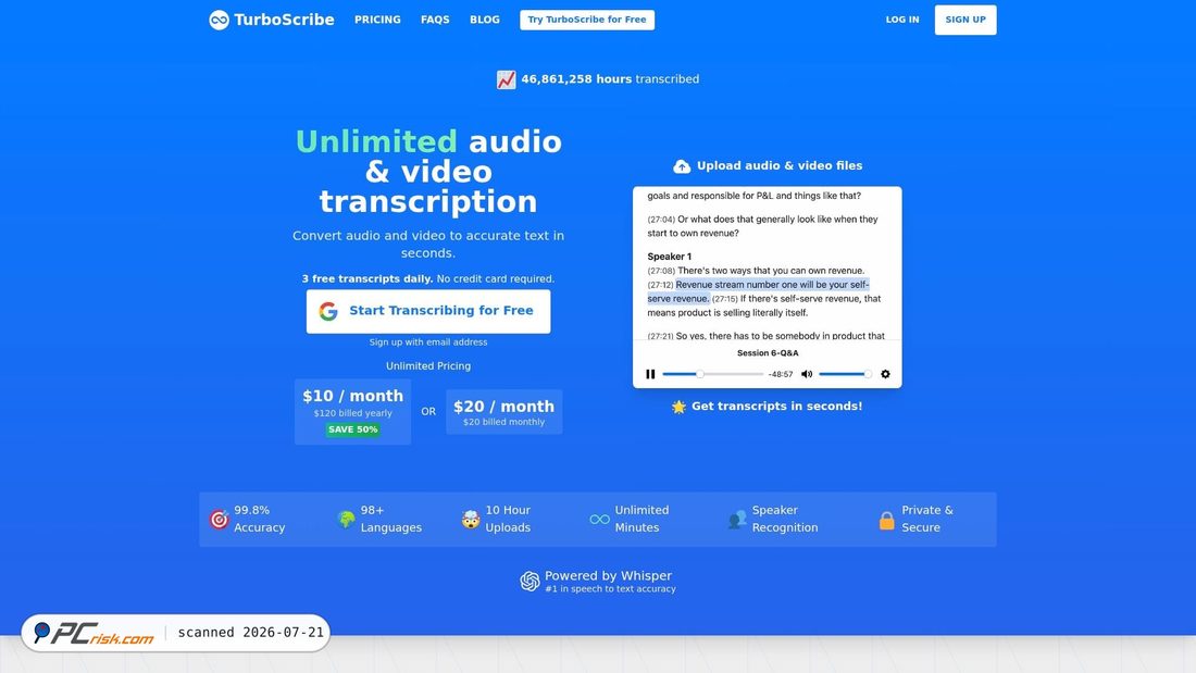 Screenshot di turboscribe.ai