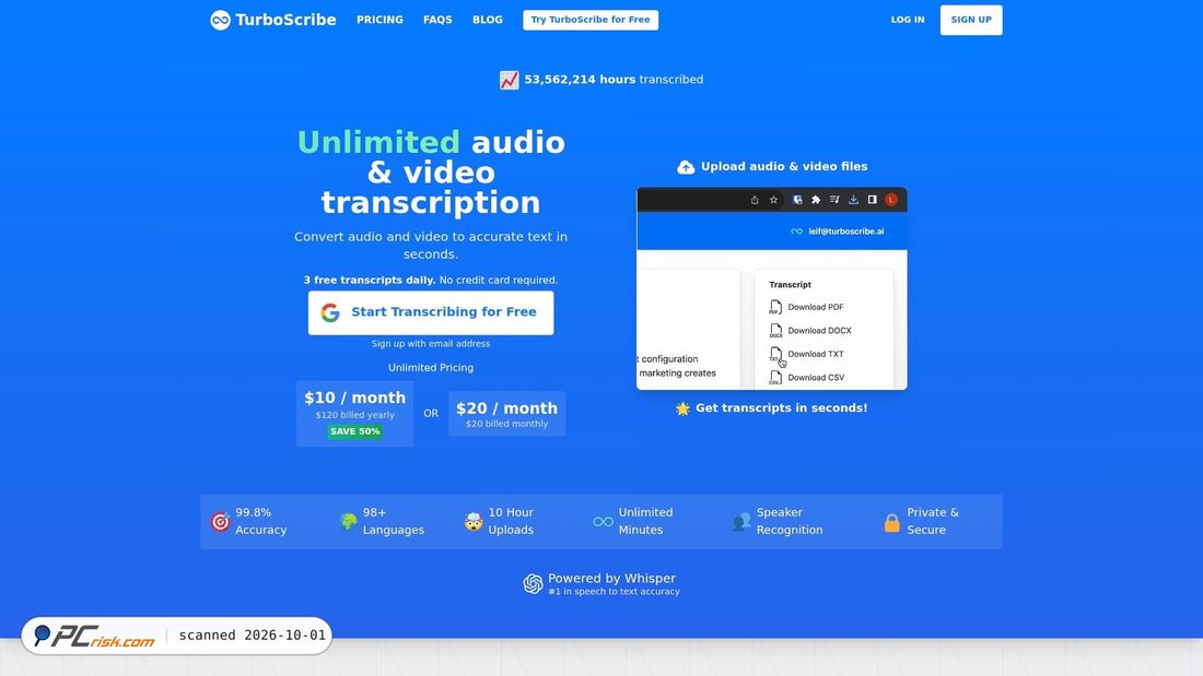 Screenshot van turboscribe.ai