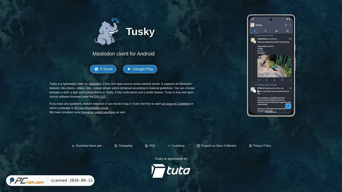 Capture d’écran de tusky.app