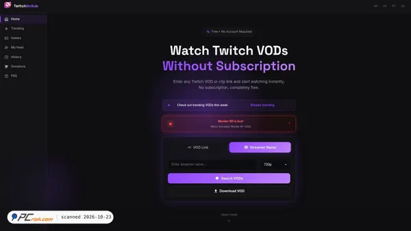 Zrzut ekranu twitchnosub.com