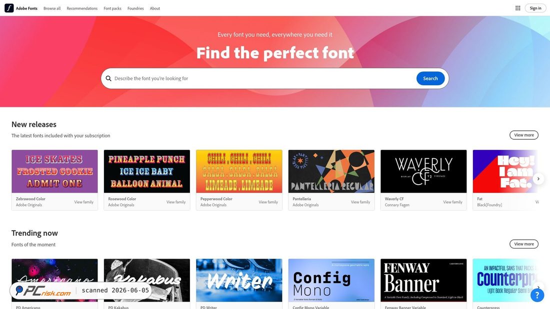 Screenshot of typekit.com
