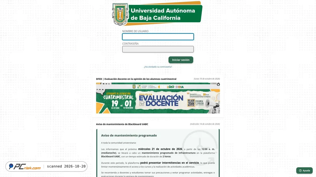 Screenshot of uabc.blackboard.com